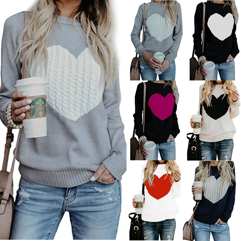 Love Printed Pullover Sweater For Women Solid Color Spring And Autumn Clothes Valentines Day