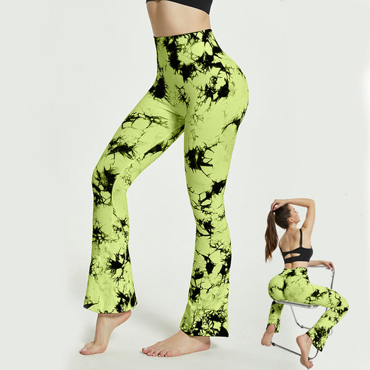 Fashion Tie Dye Printed Yoga Bell-Bottomed Pants Seamless High Waist Quick-drying Fitness Running Sports Leggings Women Flares