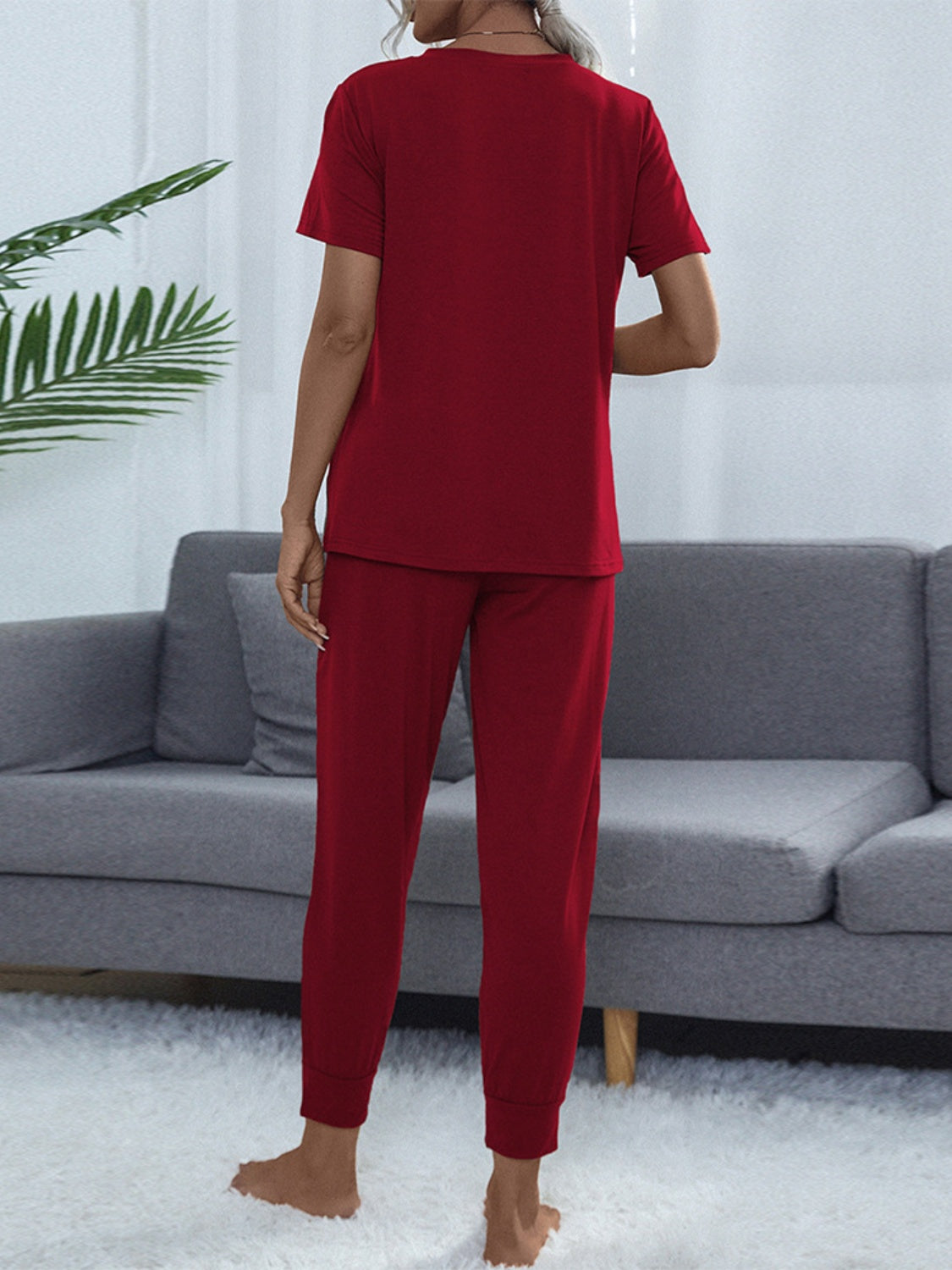 Round Neck Top and Pants Lounge Set